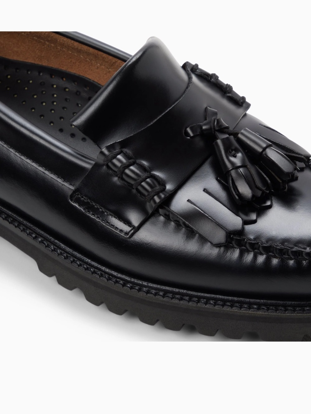 Black G.H. Bass Tassel Loafers with lugg sole